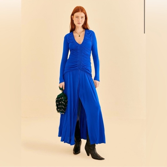 FARM Rio Bright Blue Long Sleeve Midi Dress Size XS NWT - Picture 1 of 14